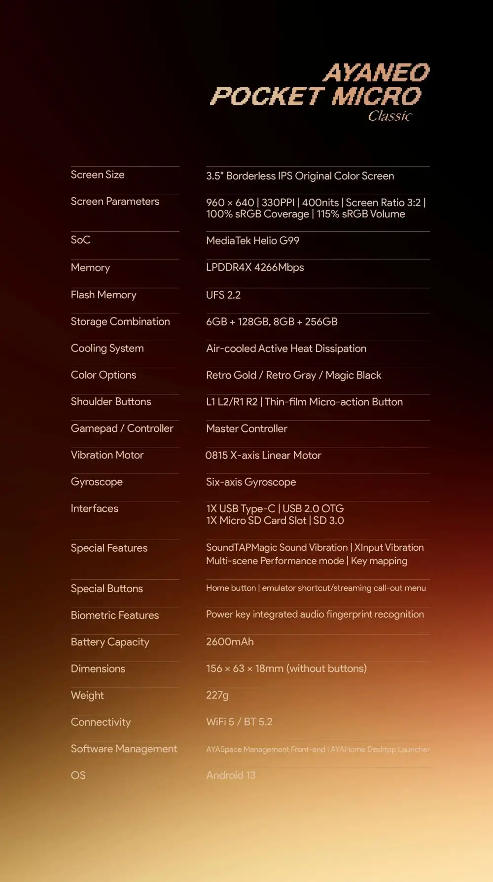 Ayaneo Pocket Micro Classic specs